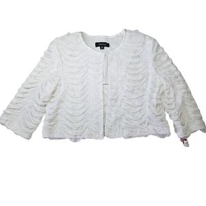 NEW R&M Richards White Sequin Ruffled Evening Wedding Jacket Top Medium